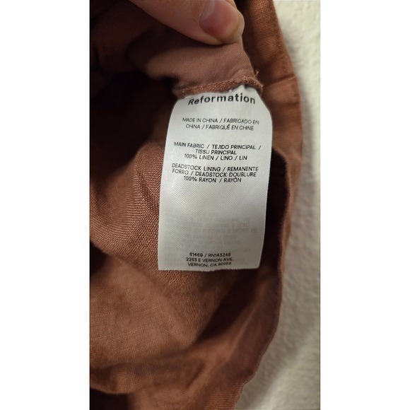 Reformation Brown/Dusty Rose 100% Linen Resort Shorts Elastic Waist Size Small - Picture 5 of 6